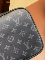 Monogram pouch corner, dark gray with LV pattern and rounded piping