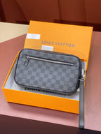 Louis Vuitton small crossbody bag in dark gray Damier checker canvas with top zipper