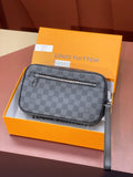 Louis Vuitton mini crossbody bag in dark gray check canvas, zip-top and wrist strap