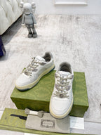 Gucci unisex sneakers, white with logo heel tab and off-white treaded outsole