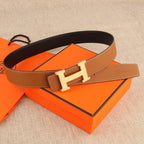 Hermès belt in tan leather with silver buckle and dark inner side
