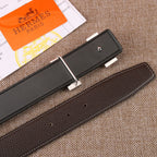 Hermes belt set: dark brown and black leather straps with silver buckles