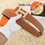 Hermes brown leather belt with large silver H buckle and matching leather keeper