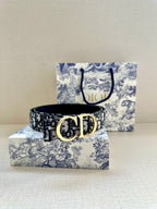 Dior belt with navy-and-white logo jacquard strap and gold CD buckle