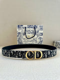 Dior belt with navy-and-white logo jacquard strap and gold CD buckle