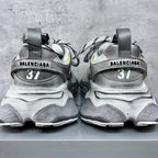 Balenciaga unisex sneakers back view, silver heels with BALENCIAGA text and size 37.