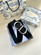 Dior belt with dark strap and sparkling silver CD buckle
