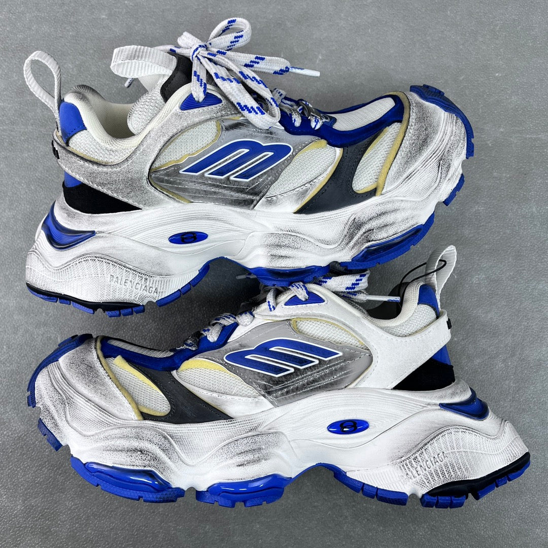 Balenciaga unisex chunky sneakers: white with blue accents, lace-up front