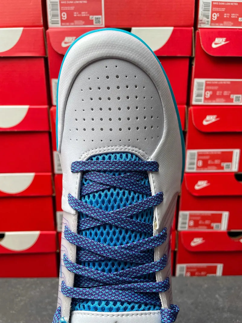 Nike Zoom Kobe 4 Protro sneakers, toe box with perforations and blue braided laces