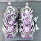 Front view lace-up sneakers in silver and purple, with textured uppers and heel size mark