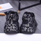 Versace luxury shoes back view lace-up sneakers in dark knit with white geometric logo
