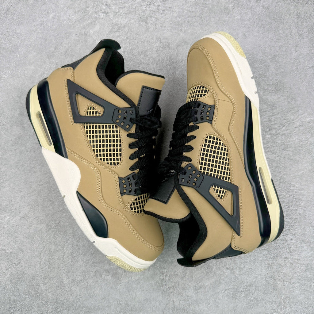 Beige and black low-top sneakers with netted air-window panels and lace-up front