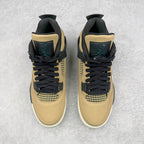 Beige and black low-top sneakers with black tongue, lace-up closure and mesh quarter