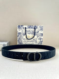 Dior belt with dark textured logo canvas and silver-tone D buckle