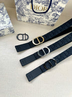 Dior belts set, dark logo straps with silver D buckle hardware