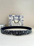 Dior logo belt with dark patterned strap and silver-toned metal buckle