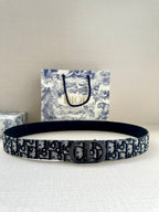 Dior logo belt with dark patterned strap and silver-toned metal buckle