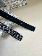Dior logo belt strap end with hole row, dark keeper and silver-toned buckle