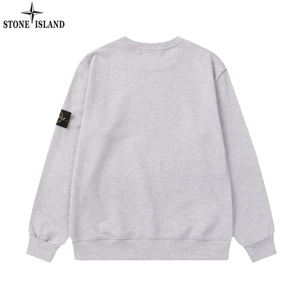 Grey crewneck sweatshirt, long sleeves with Stone Island sleeve patch