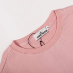 Pink crewneck sweatshirt neckline with Stone Island logo label