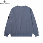 Stone Island crewneck sweatshirt, slate blue, back view, ribbed hem and cuffs