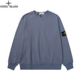 Stone Island crewneck sweatshirt, slate blue, ribbed hem and cuffs, front view