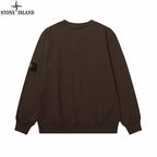 Stone Island crewneck sweatshirt, dark brown, back view with side logo patch