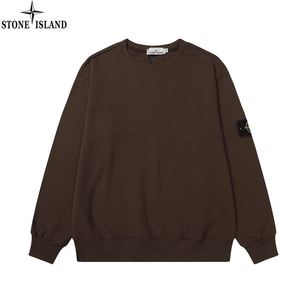 Stone Island crewneck sweatshirt, dark brown, long sleeves and ribbed cuffs