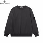 Stone Island crewneck sweatshirt, dark black, long sleeves, ribbed cuffs and hem
