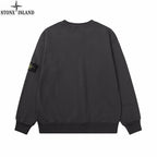 Crewneck sweatshirt back view, dark black, ribbed hem and cuffs, relaxed fit