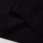 Black crewneck sweatshirt knit collar seam close-up