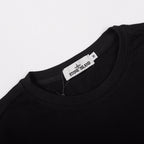 Black crewneck sweatshirt neck label and crew collar
