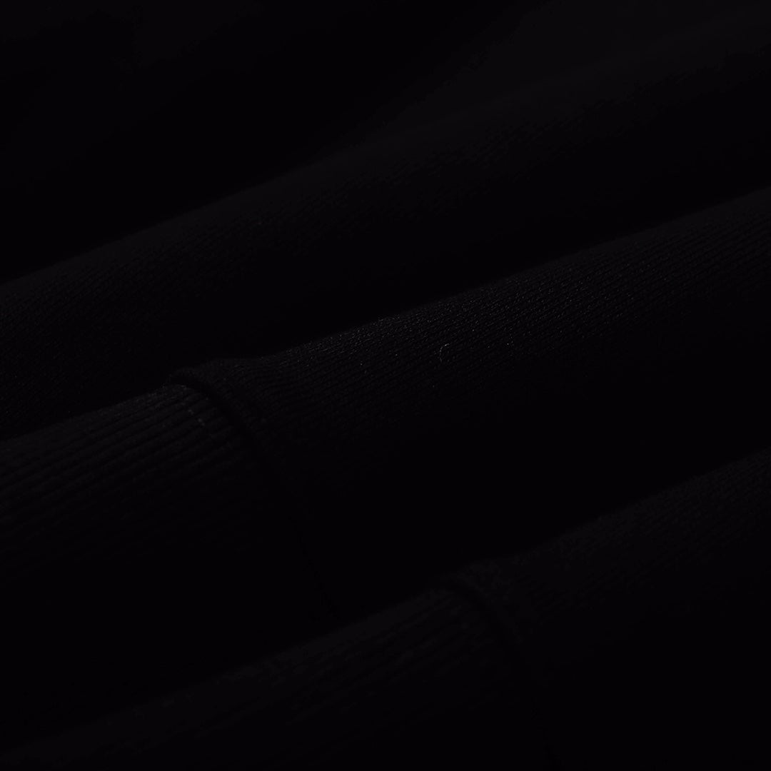 Black crewneck sweatshirt ribbed cuffs and hem detail