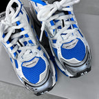 Unisex sneakers with white laces, BALENCIAGA heel patch, blue mesh upper