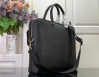 Men's Louis Vuitton briefcase, side view with crossbody strap and zip detail