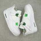 White low-top sneaker with green lace cage panels and side Air unit