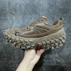 Unisex chunky sneakers with beige and light gray uppers and thick lug outsole