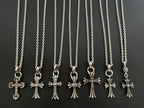 Silver-tone cross pendant necklaces on chain, assorted designs