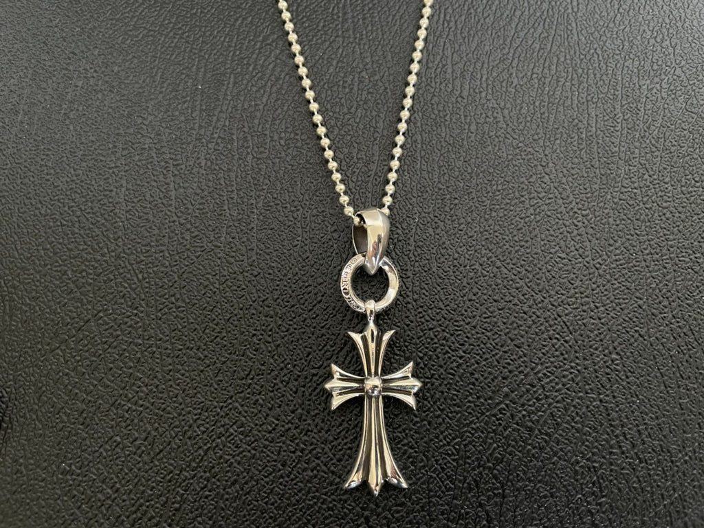 Chrome-tone chain necklace with cross pendant charm