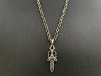 Chrome-tone chain necklace with sword-shaped dagger charm