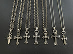 Set of chrome-tone chain necklaces with cross charms