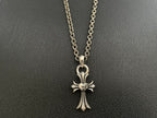 Chrome-tone chain necklace with filigree cross pendant