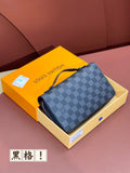 Louis Vuitton small bag, dark blue Damier check canvas with zip closure and strap