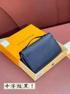 Louis Vuitton men's small zipped wallet, dark blue textured leather, single flap