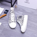 Versace high-top sneakers, white with black logo print, lace-up and chunky platform sole