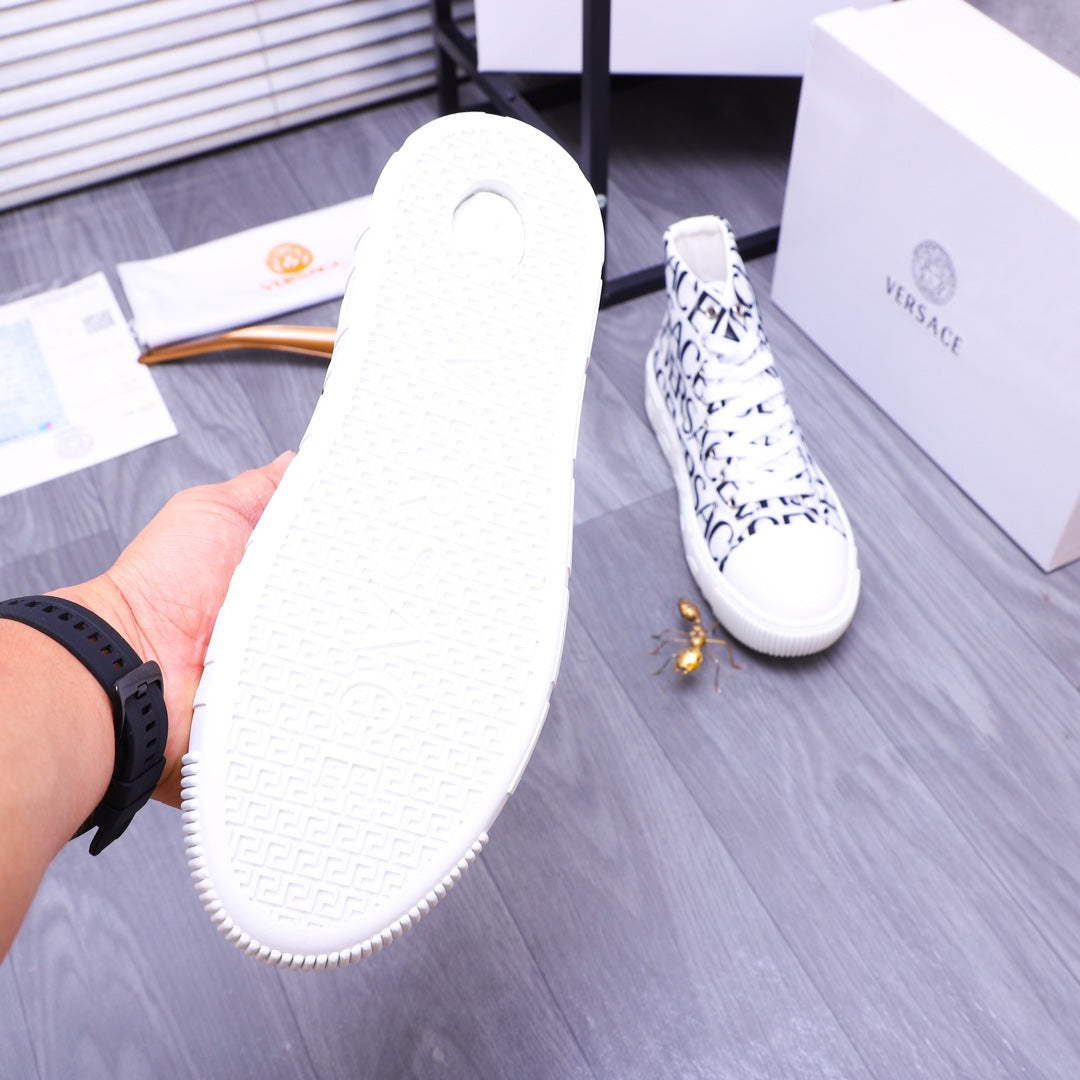 Versace high-top sneakers outsole, white textured tread with logo pattern