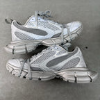 Balenciaga lace-up mesh sneakers, light gray-blue uppers, chunky soles and laces