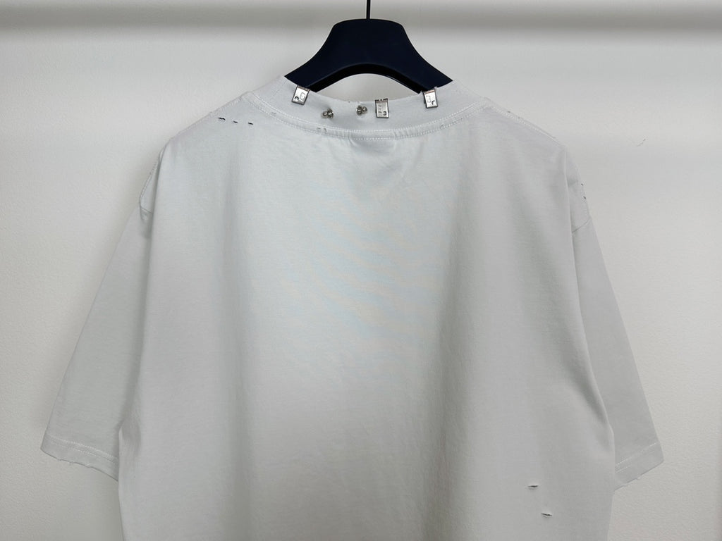 Balenciaga white short-sleeve T-shirt showing back view and neckline trim