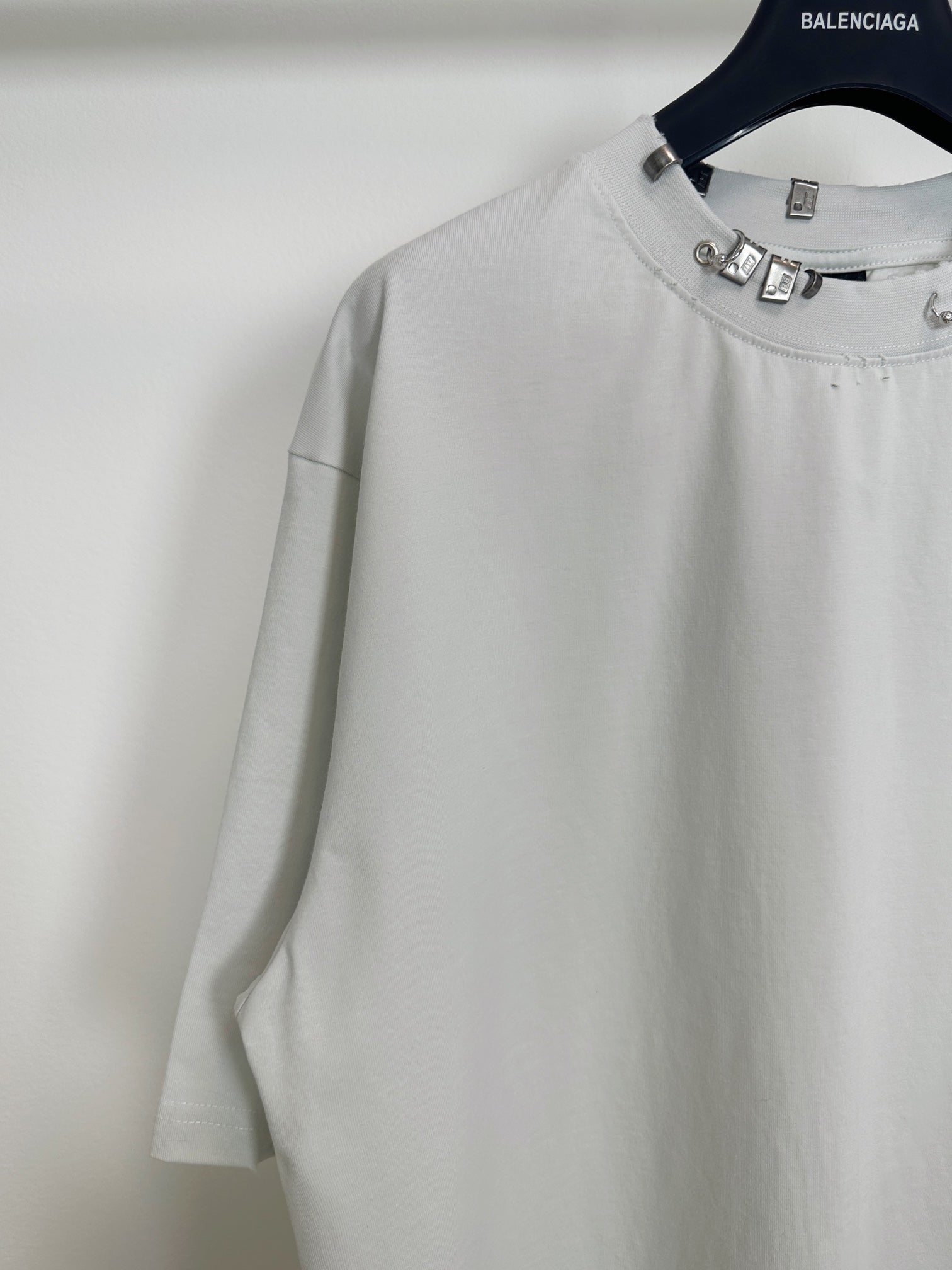 Balenciaga white short-sleeve T-shirt with studded collar detail