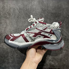 Balenciaga unisex running shoes, white and burgundy, side profile view